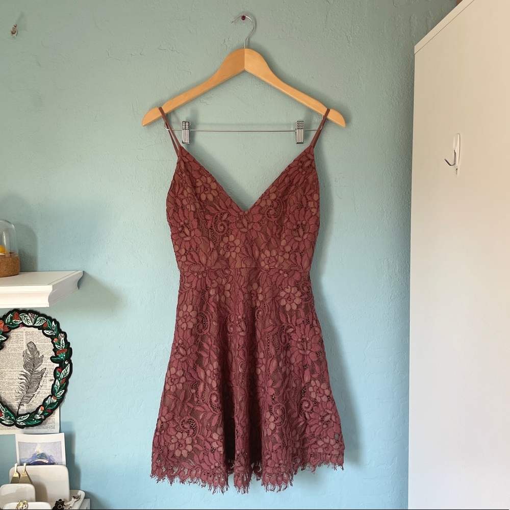 NBD Jonas Mauve Floral Lace Sleeveless Mini Dress revolve romantic